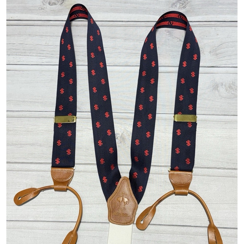Brooks Brothers Suspenders Blue Red Dollar Signs Money Wall Street Braces Preppy